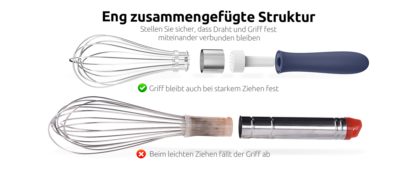 Міксер кухонний U-Taste, 30 см, нержавіюча сталь 18/10, 12 гнучких дротів, силіконовий грифель, для тіста та соусів, великий, колір: Місячна блакить