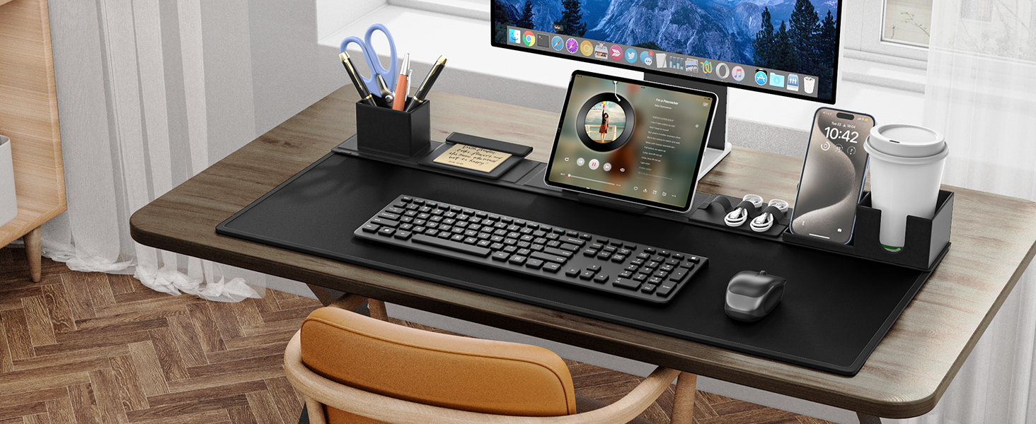 Килимок на стіл KDD 6-в-1 XXL для роботи та ігор, з органайзером, 80x35.5 см, чорний