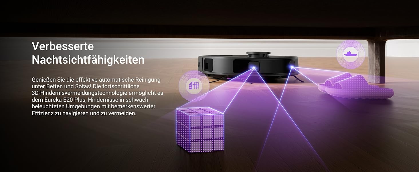 Робот-пилосос EUREKA E20 Plus чорного кольору з функцією миття підлоги, LiDAR-навігація, 4000Pa, автопідняття мопа, керування через додаток та голосовий помічник, ідеально для видалення шерсті тварин