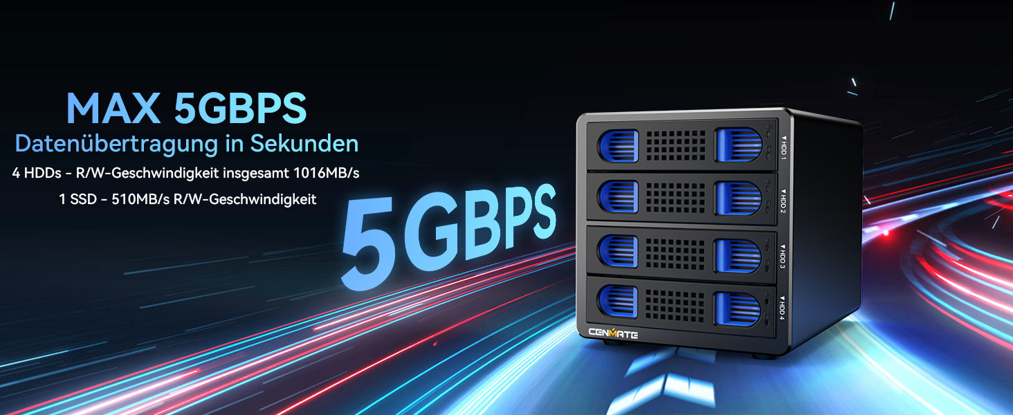 Корпус для жорстких дисків на 4 відсіки з вентилятором для 2.5/3.5' SATA HDD/SSD з USB A/C 3.0 та eSATA кабелем, підтримка Hot-Swapping, 80TB, DAS (без RAID/NAS)