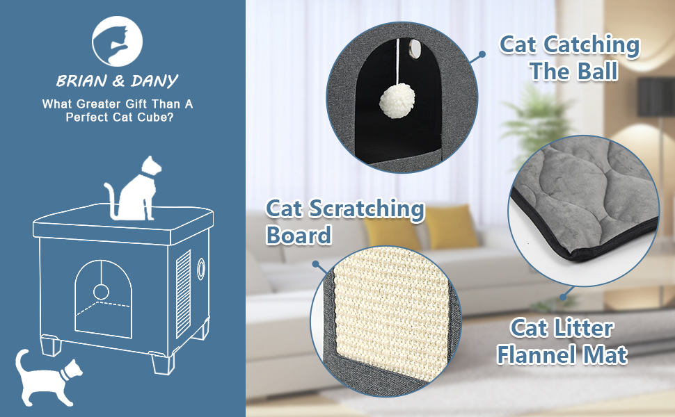 Кіт-будинок Brian & Dany Katzenhöhle з джутового покриття, з когтеточкою та іграшкою, 45 x 37.5 x 38 см, темно-сірий