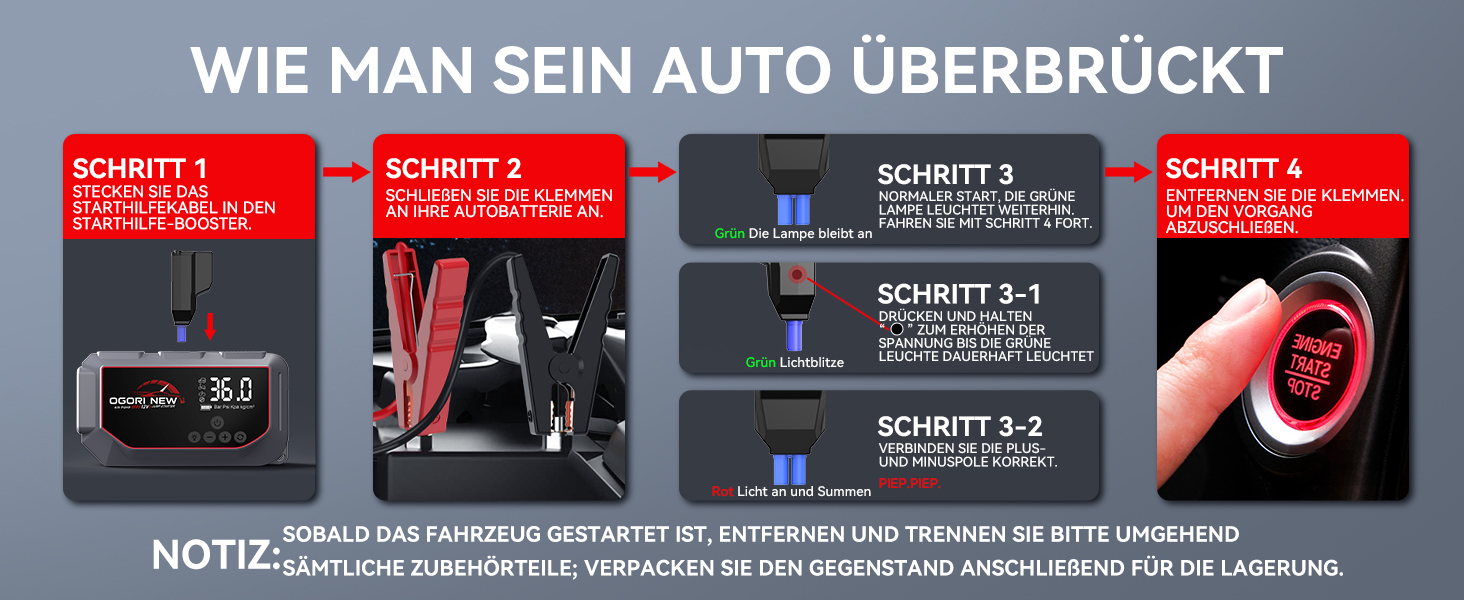 Портативний пусковий пристрій OGORI K33 з компресором 150 PSI та LED ліхтариком для автомобілів 12V (бензин 8L/дизель 10L)