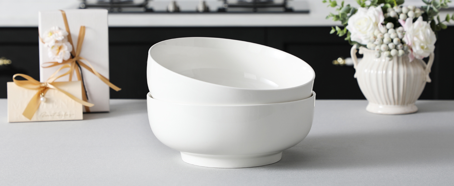 Набір супових та салатних мисок MALACASA (3 шт., 3.4L, 1.8L, 0.8L) з порцеляни. Підходить для супу, салату, рамену, фруктів та мюслі. Серія Regular (білий)