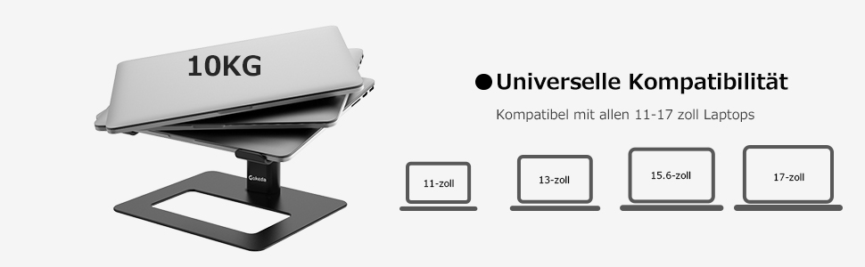 Підставка для ноутбука GOKEDA: ергономічна, регульована, з алюмінію, 11-17 дюймів, чорна