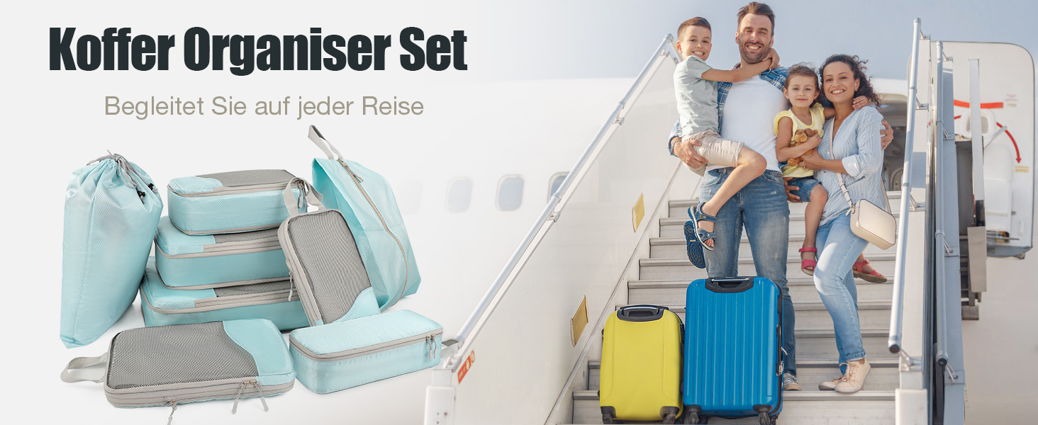 VnioLife Набори для пакування валізи: 8 шт. - Органайзер для подорожей, компресійні куби для валізи (Блакитний)