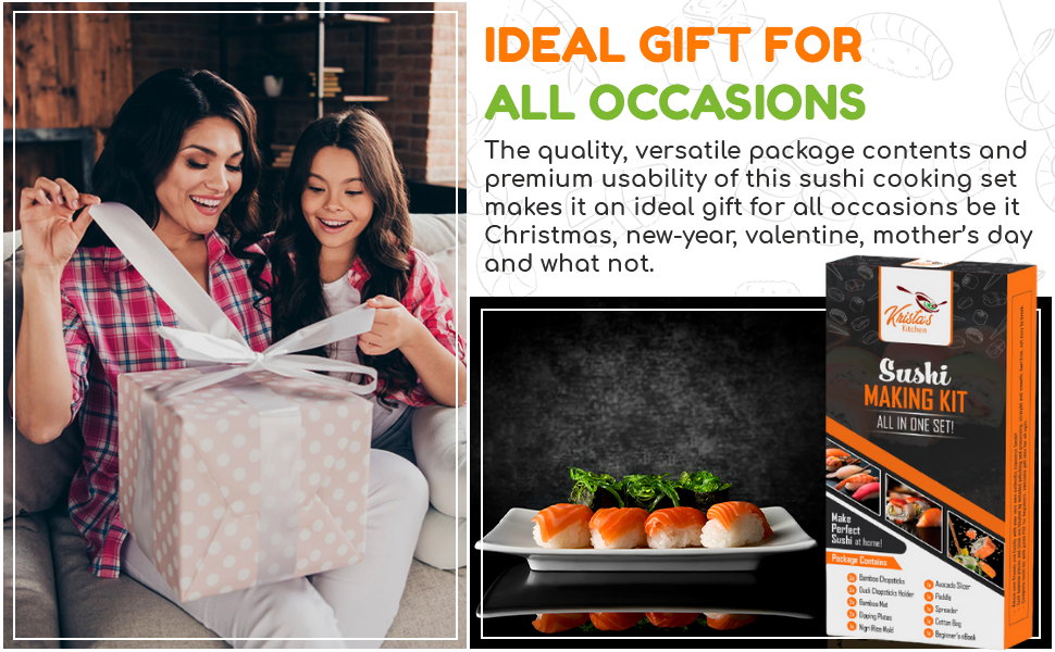 Набір для приготування суші 11 шт. - бамбуковий набір для суші: килимок, сервірувальний комплект для початківців, 2 килимки, 5 пар паличок для їжі з сумкою, ложка для рису, роздільник, сервірувальний піднос, тройна соусниця, Ebook