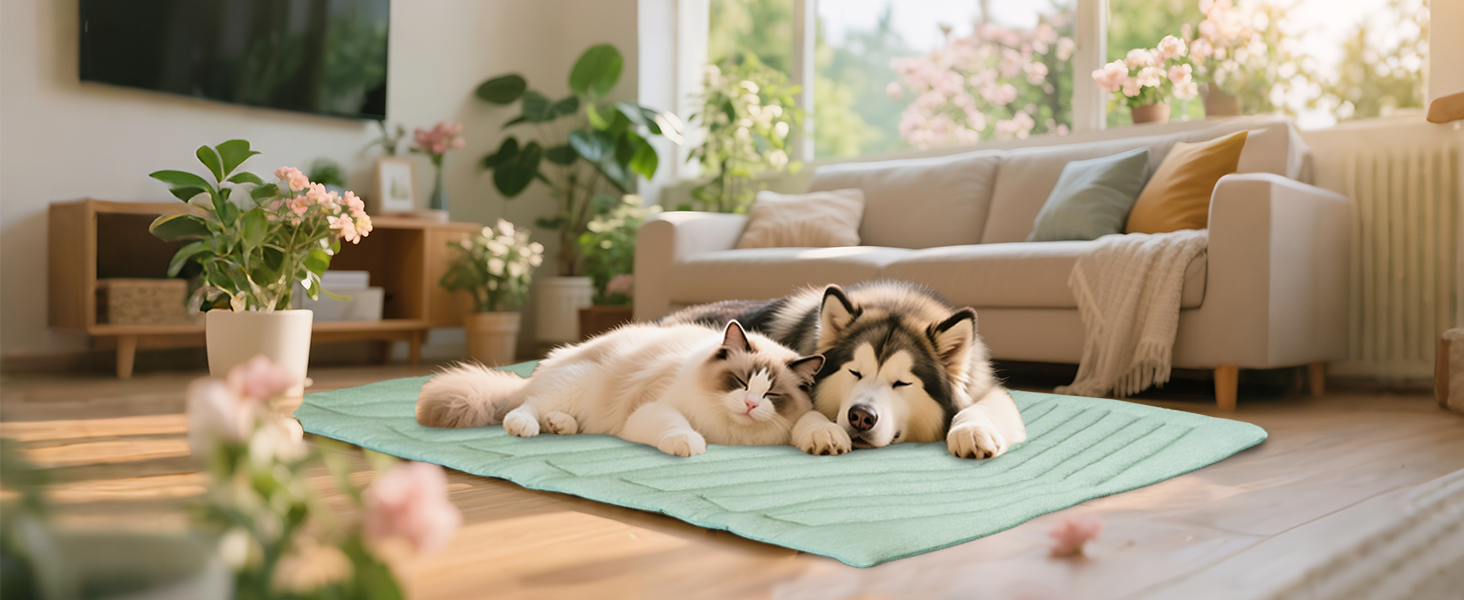 Кілт-матрац для собак UIQELYS, колір айс-грін, без гелю, з верхнього шару з охолоджуючої тканини та нижнього з велюру, можна прати. Охолоджуюча подушка для собак, літня профілактика перегріву цуценят та кошенят.