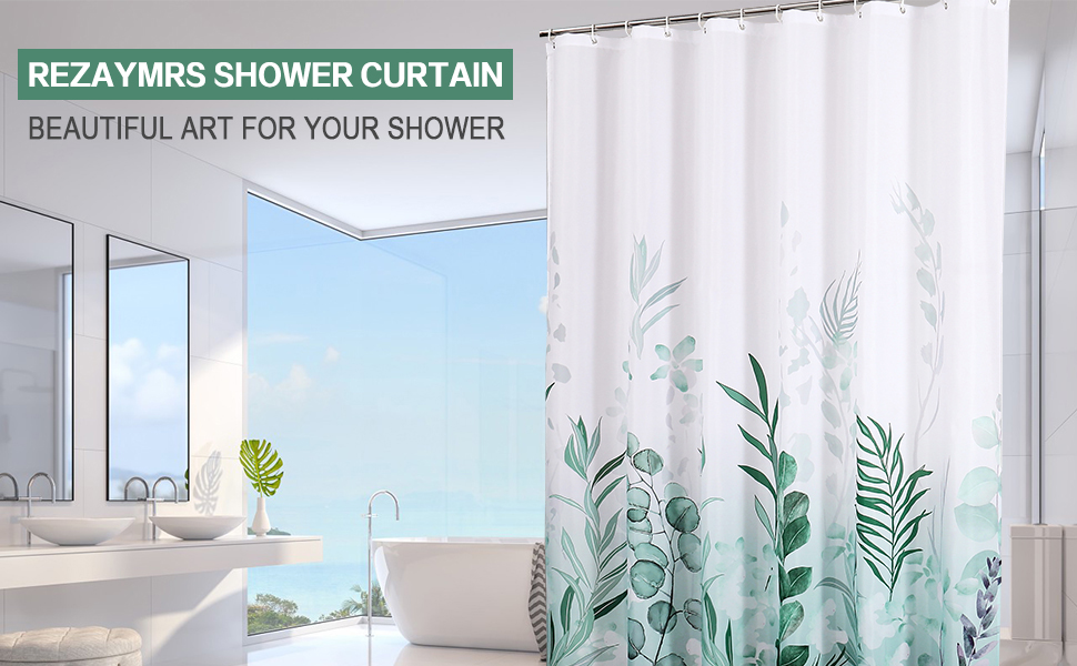 Штора для душу REZAYMRS, 180x200 см, зелена, водонепроникна, з 12 гачками, поліестер, для ванної кімнати