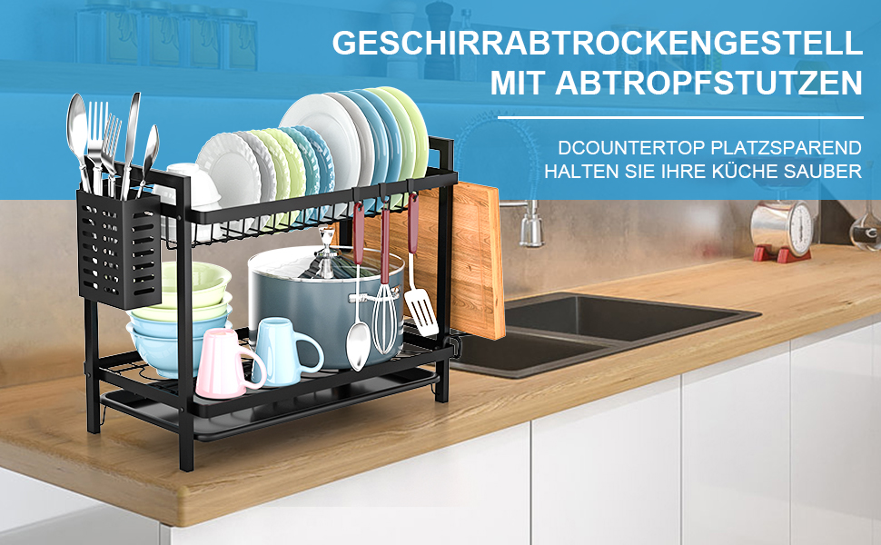 Dish Drying Rack, Dish Basket, Dish Drying Rack for Dishes, Dish Drying Stand, Dish Drying Rack for Countertop Sink Organizer (White) (Two-Tier)