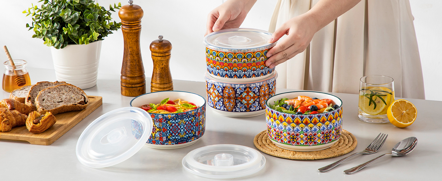 Набір супових та салатних тарілок Vancasso (4 шт.) з кришкою, кераміка, 1080 мл