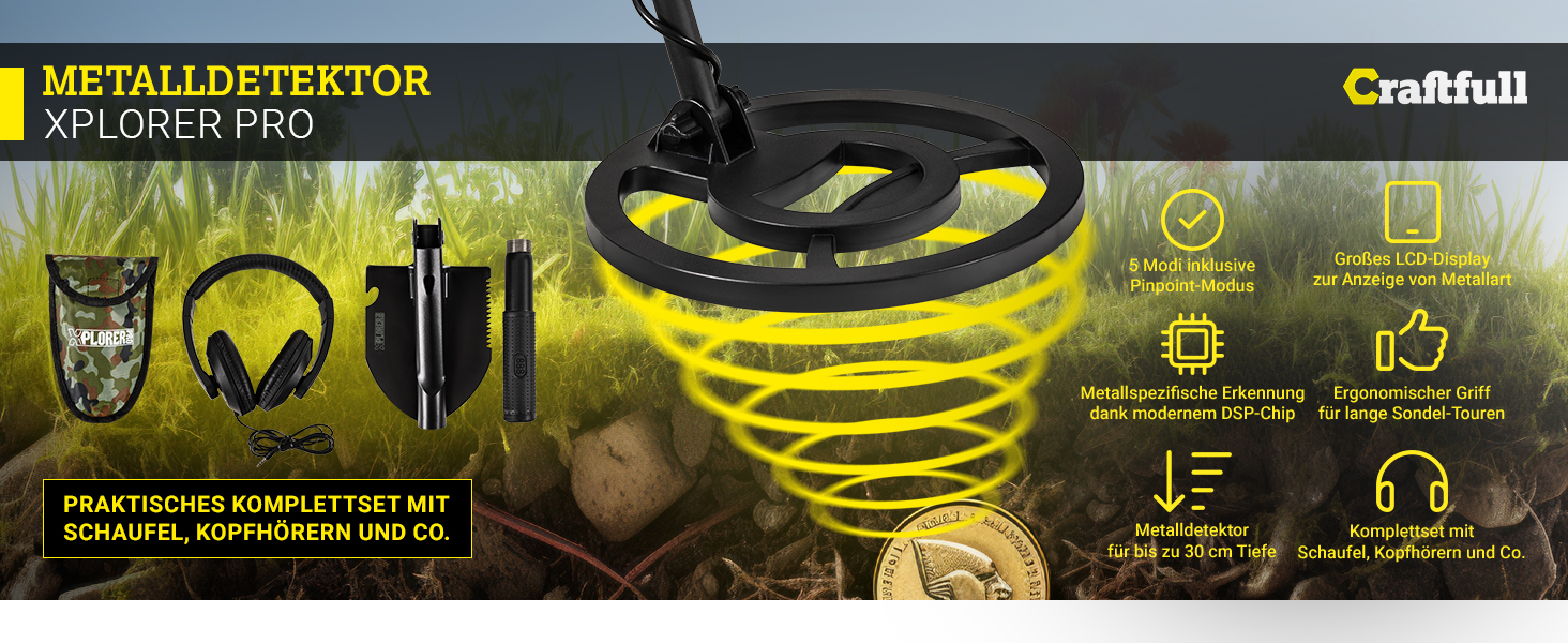 Металодетектор Craftfull | Набір металошукача для дітей та дорослих | Водонепроникний мультідетектор | Пошук золота та скарбів