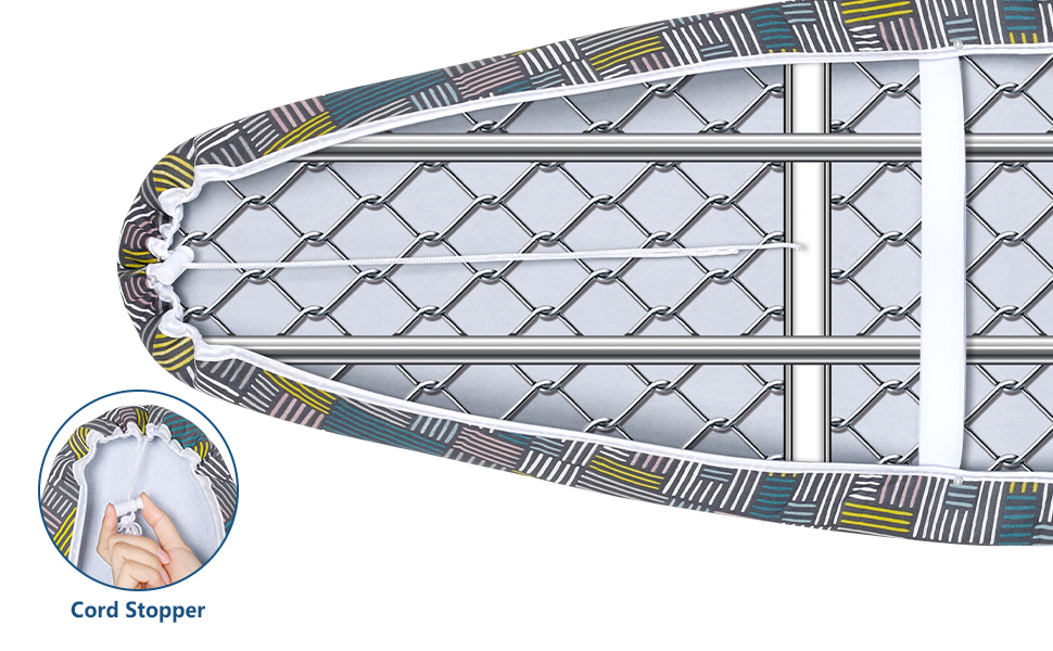 Чохол для прасувальної дошки Cozary 125 x 45 см, бавовна, для парогенератора та праски, стійкий до високих температур (210°C), блакитно-сірий в клітинку