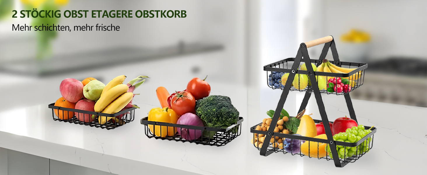 Металева етажерка для фруктів Stöckig – 3 яруси, чорна, для кухні, вітальні, офісу