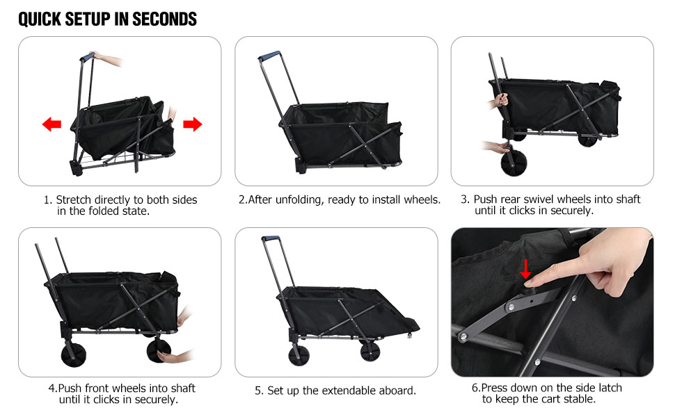 Складаний візок для собак REDCAMP з висувною задньою частиною, міцний, 134 л, великий, для кемпінгу, саду, зі спортивними колесами, для покупок, чорний, Basic - 136 кг