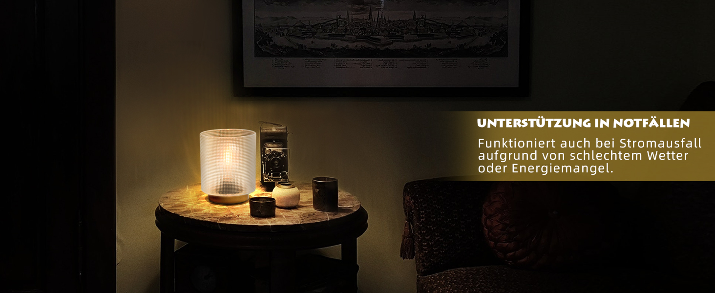 Бездротова настільна лампа з таймером, вінтажний дизайн, скло, LED, для дому та вулиці, сірий колір, розмір L