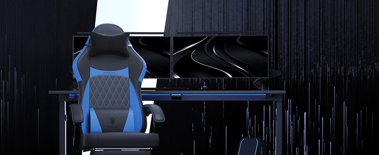 Геймерське крісло Dowinx Racing з підтримкою попереку, шкіра PU, до 150 кг, чорно-синій