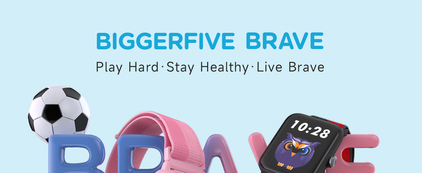 Смарт-годинник BIGGERFIVE для дітей, фітнес-трекер з пульсометром, крокоміром, моніторингом сну, водонепроникний (5ATM), будильник, 1.5' HD-сенсорний екран, для дівчаток та хлопчиків 3-14 років, ремінець нейлон, чорний/червоний