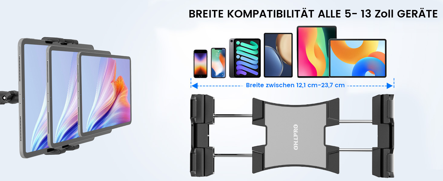 Тримач для планшета та смартфона в автомобіль OHLPRO, універсальний кронштейн на присосці з обертанням 360° та висувним важелем (4.7-13 дюймів) для лобового скла та торпедо