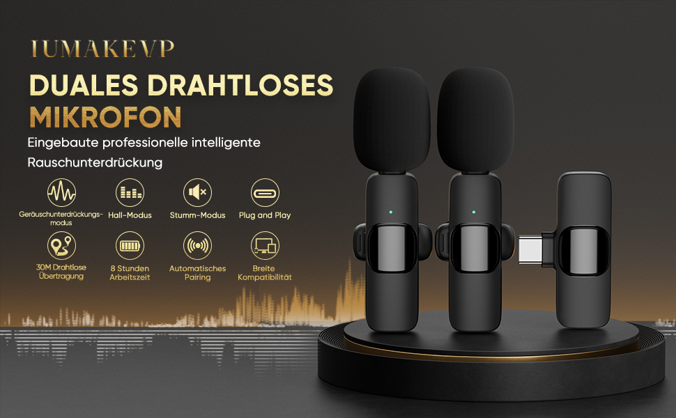 Беспроводной петличный микрофон XZ-K5 для iPhone/iPad/Android/Laptop с шумоподавлением (2 шт.)