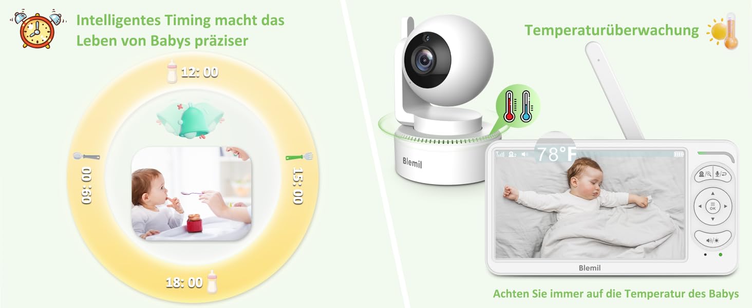 Відеоняня Blemil BL9064 з камерою, 6-дюймовий IPS дисплей, акумулятор 3000 mAh, ECO-режим, авто-нічне бачення, 2-сторонній аудіо, радіус дії 300 м, розпізнавання плачу