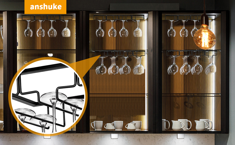 Металевий тримач для келихів вина Anshuke - 4 ряди, 8-12 келихів, для дому, ресторану, бару