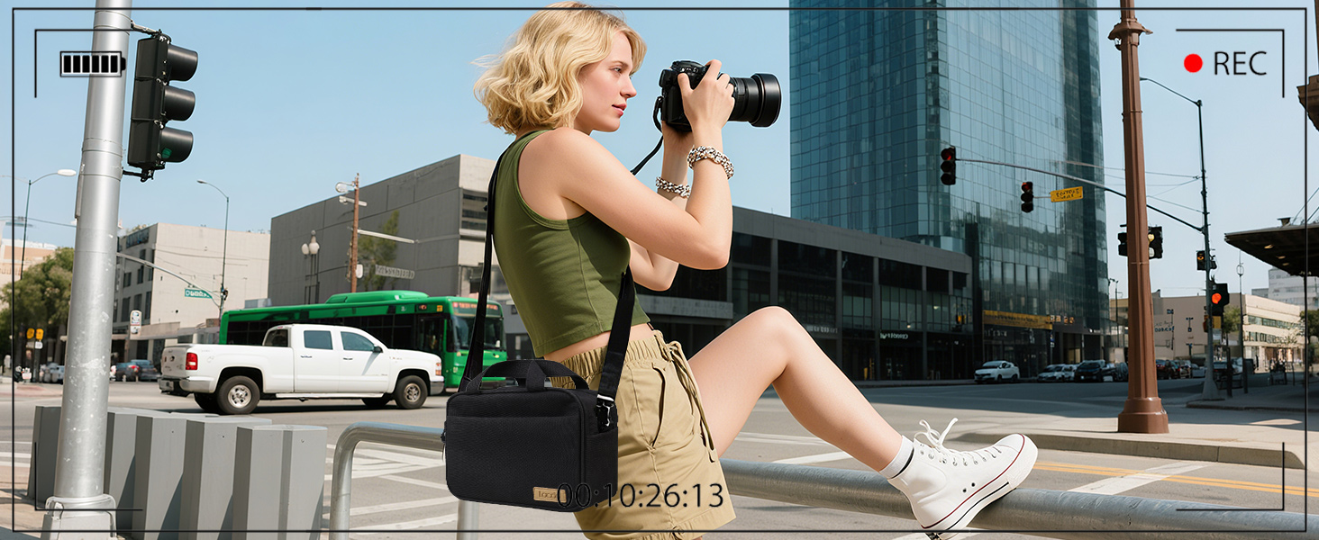 Сумка для фотоапарата Lacdo Kompakt для DSLR/дзеркальних та бездзеркальних камер Canon, Nikon, Sony, Panasonic, Olympus. Чорна