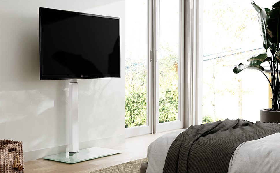 FITUEYES Adjustable TV Stand - Swivel & Tilt Floor Stand for 19-42 inch Flat & Curved TVs up to 35kg, VESA 200x200 - White