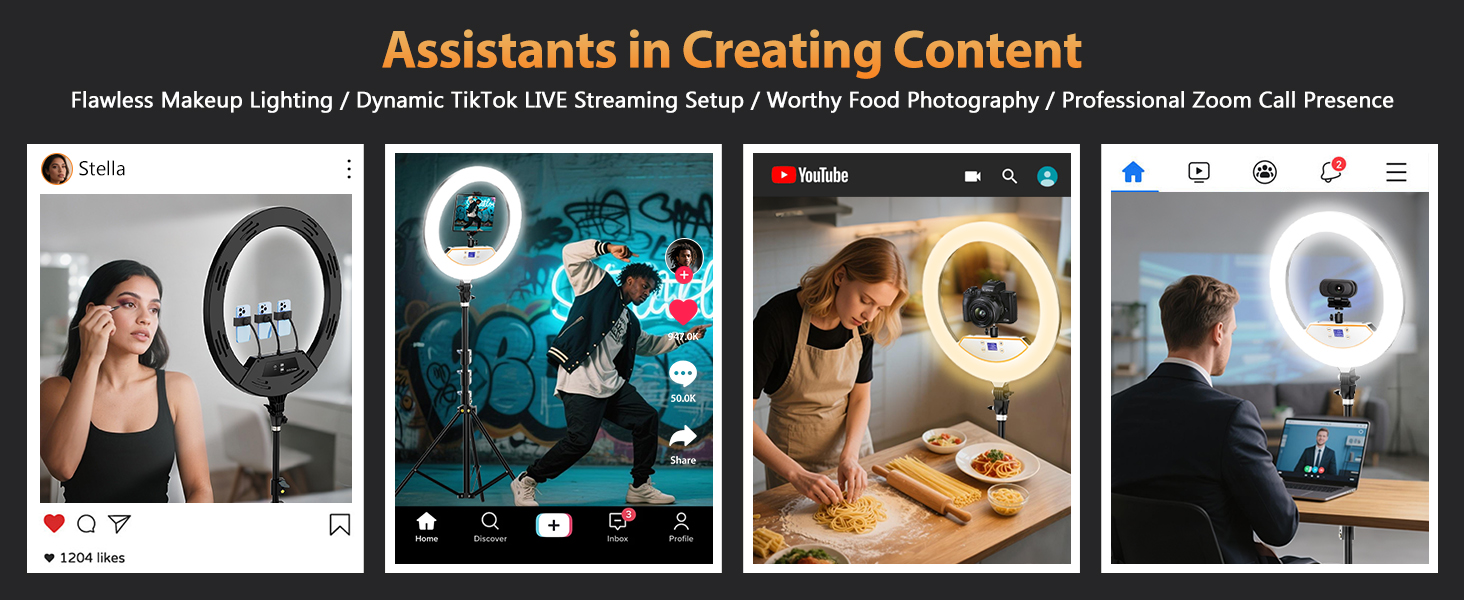 Кільцеве світло 22 дюйма з штативом 175 см, LED дисплей, 2 USB порти, регульована яскравість, для фото та відео, TikTok, макіяж, тату, б'юті-блогер, стиліст, барбер, фотограф, чорний