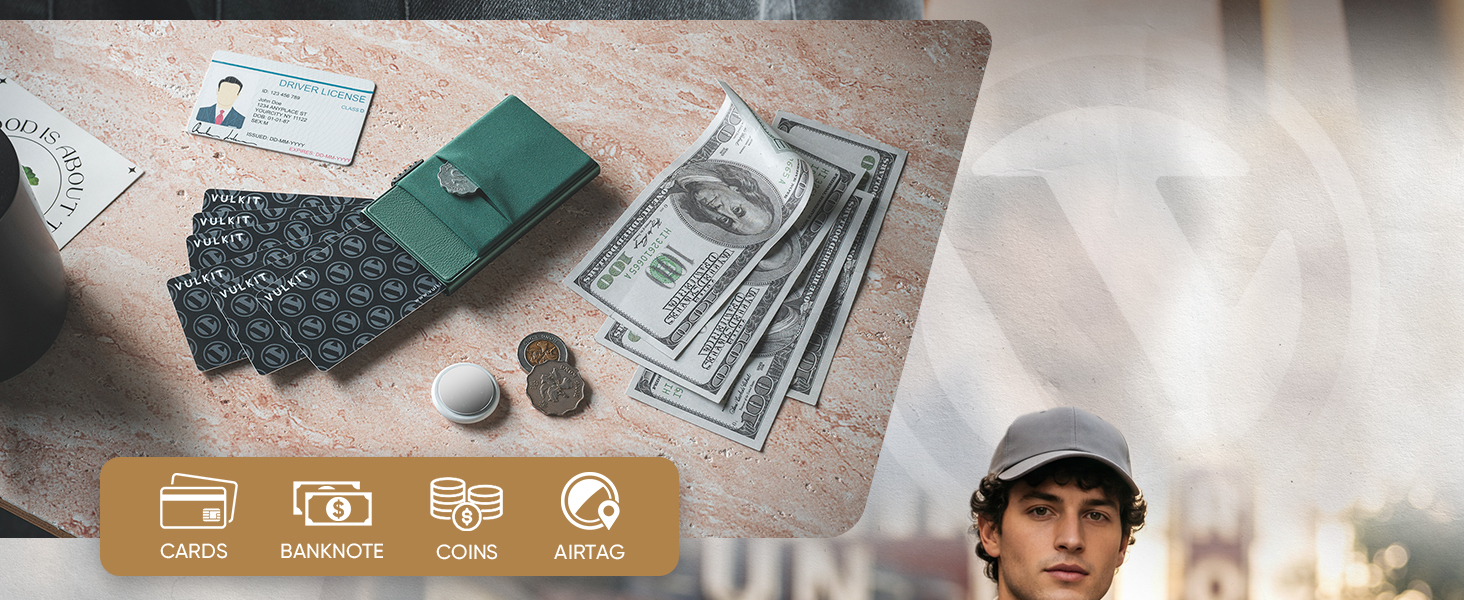 Стильний металевий гаманець для карток VULKIT з RFID-захистом, EDC-відсіками та вікном для посвідчення, колір Espresso