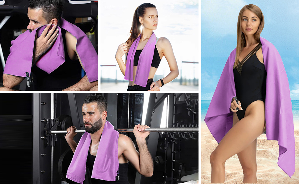 Набір рушників з мікрофібри (3 шт.): 180x80 см + 2 шт. 80x40 см. Ідеально для фітнесу, сауни, пляжу, подорожей. Темно-зелений (фіолетовий)