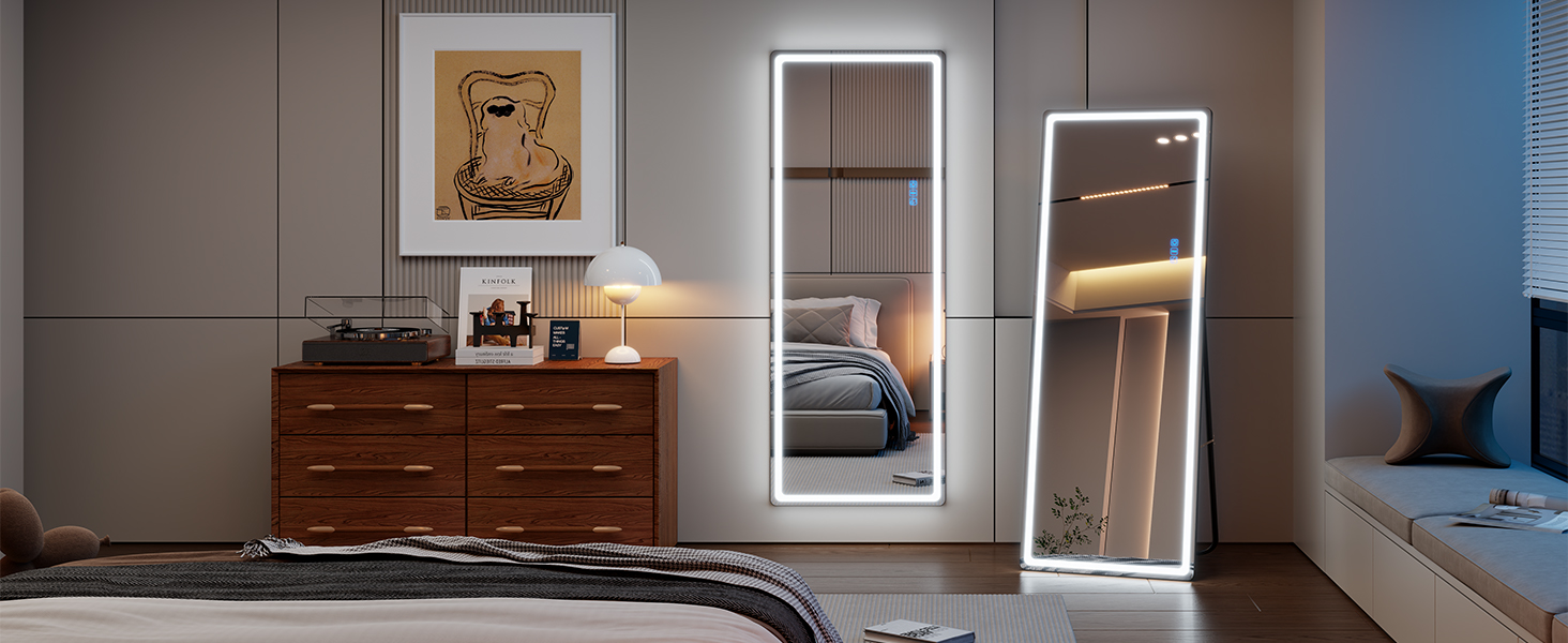 Дзеркало для тіла LVSOMT з підсвіткою, 120x40 см, настінне/на двері, LED, чорне