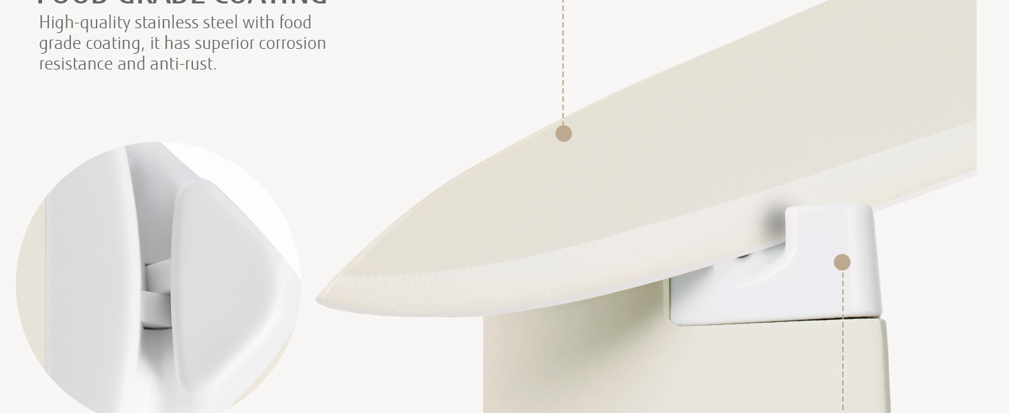 Набір ножів Hecef 14 предметів з бруском, кремового кольору, з антипригарним покриттям. Самозаточувальний ніжний блок, ергономічні ручки, компактний набір ножів для будь-якої кухні, безпечний для миття в посудомийній машині.