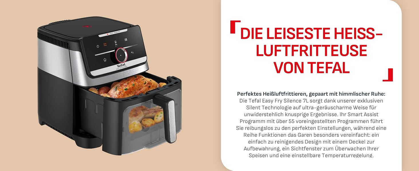 Фритюрниця Tefal Easy Fry Silence 7л з оглядовим вікном, біла (EY8421E0) - аерофритюрниця з тихим режимом, 10 програм, до 8 порцій