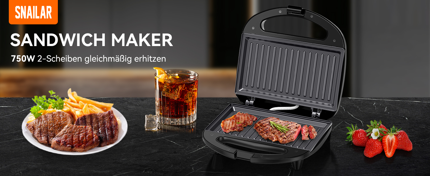 Вафельниця Snailar 750W з антипригарним покриттям, 2 вафельні пластини, для приготування бельгійських вафель