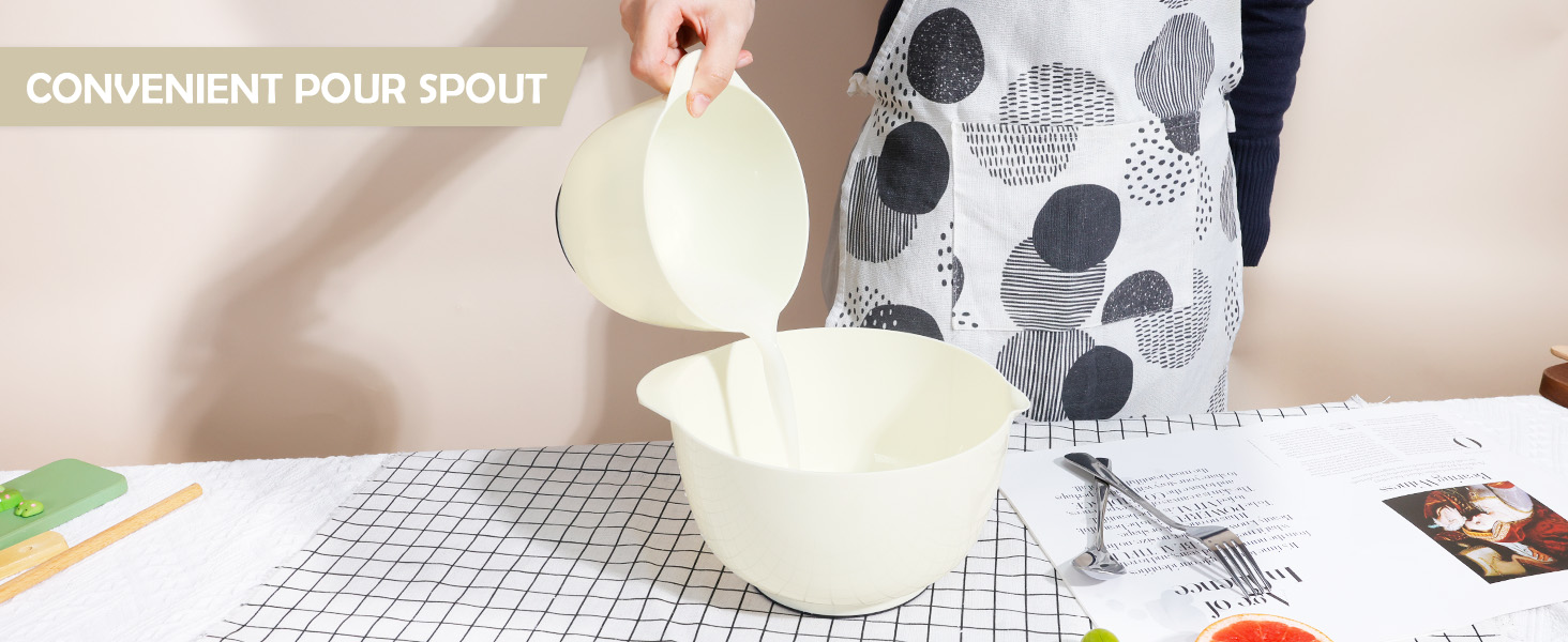 Набір мисок для змішування BoxedHome (4 шт.) з пластику, бежевий. Миски для салатів, ручне миття, неслизькі, стійкі, для сервірування та приготування їжі.