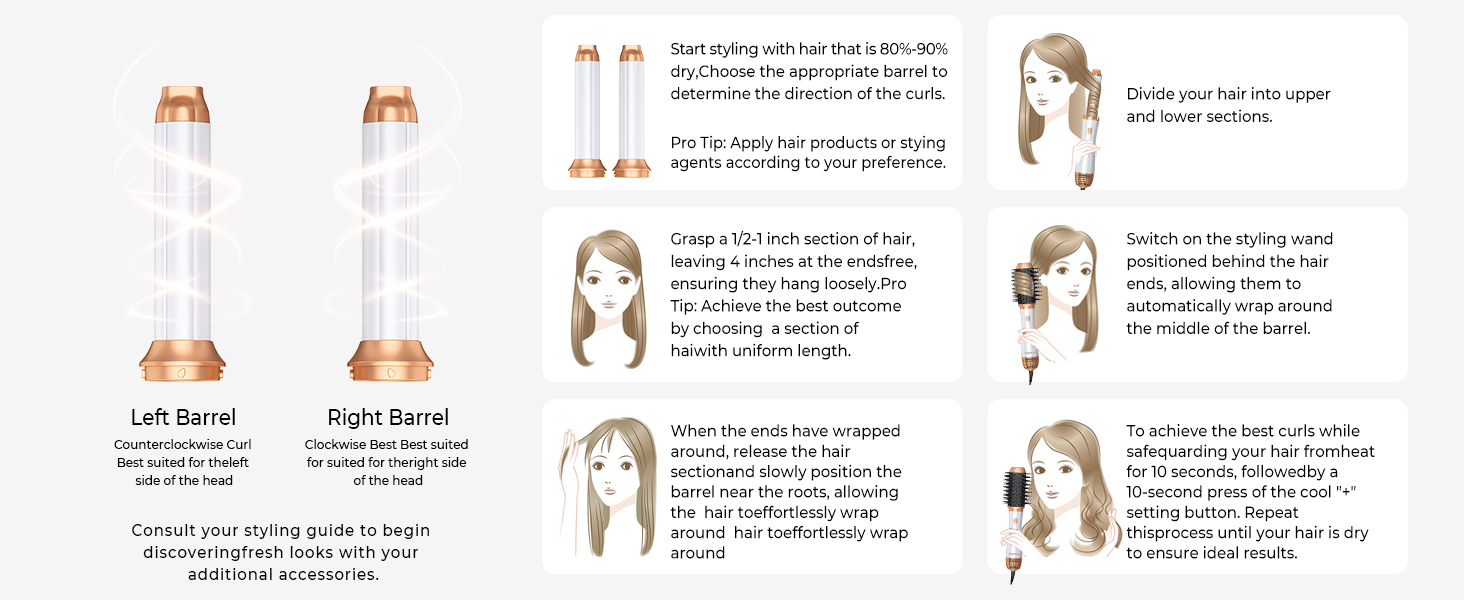 Набір для укладки волосся 5 в 1, стайлер для волосся, фен, плойка, щітка для об'єму, термощітка, для випрямлення, сушіння, створення об'єму та локонів (біло-сірий)