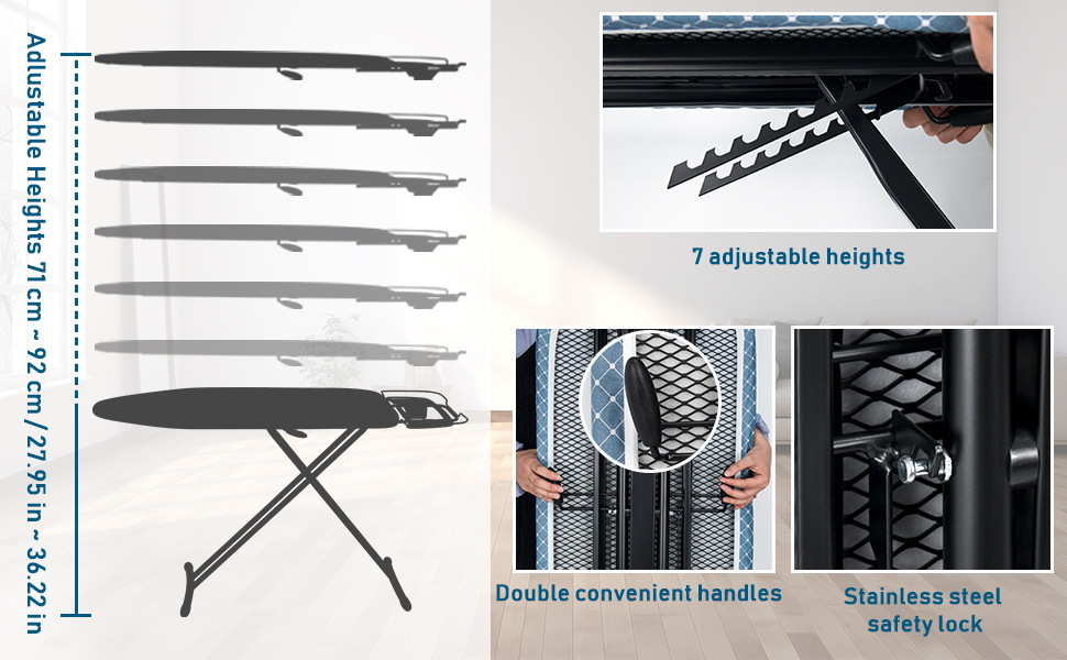 Гладильна дошка Duwee Extra Wide Deluxe з підставкою для праски, термостійкий чохол та товстий фетровий наклад, стабільні ніжки, 117 x 43 см