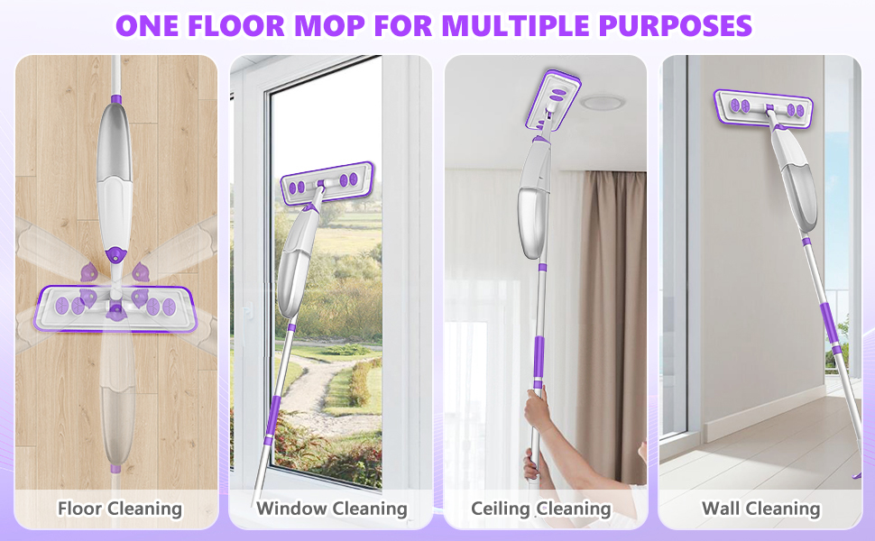 Швабра з розпилювачем, швабра для підлоги з розпилювачем, набір швабр з 3 змінними мікрофібровими накладками, підходить для одноразових накладок, біла швабра з резервуаром для води