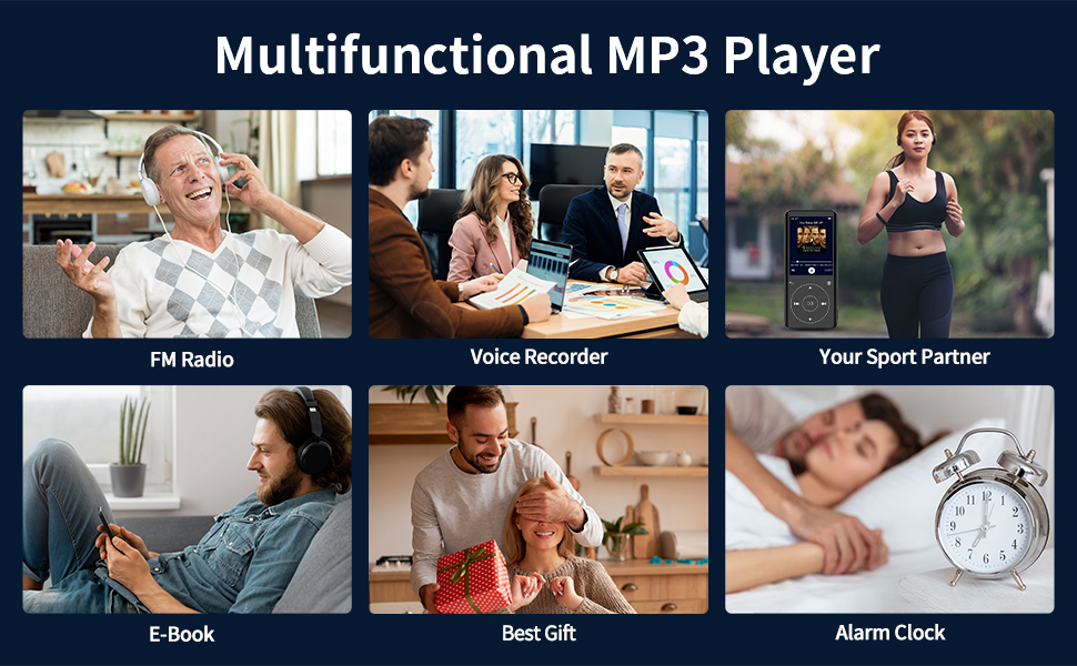 MP3 плеєр 64GB Bluetooth 5.3 HiFi без втрат, металевий корпус, вбудований динамік HD, сенсорне управління, диктофон для спорту (Чорний)