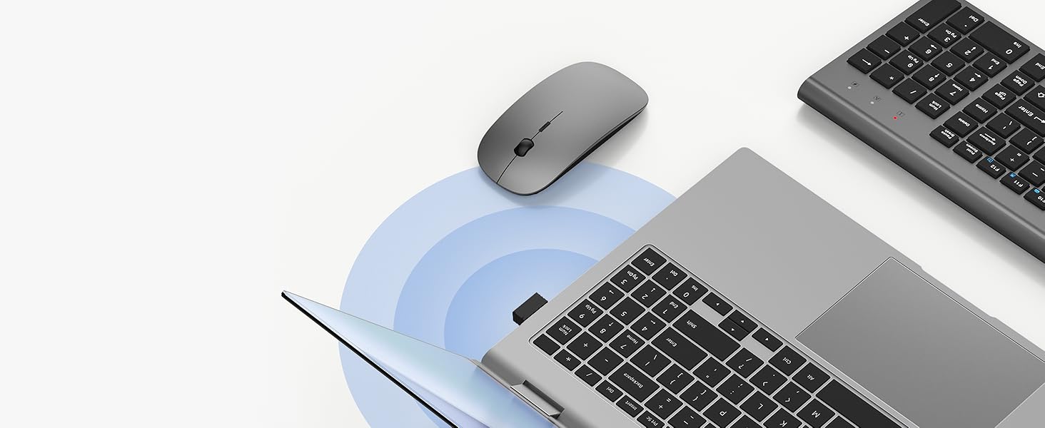 Комплект клавіатури та миші TopMate 2,4G Ultra Slim: тиха клавіатура з перемикачами Schissschalter та миша 2400DPI, USB, з батарейками AA/AAA, для PC/Laptop/Windows/Mac (Рожево-золотий/Білий (Сіро-чорний))