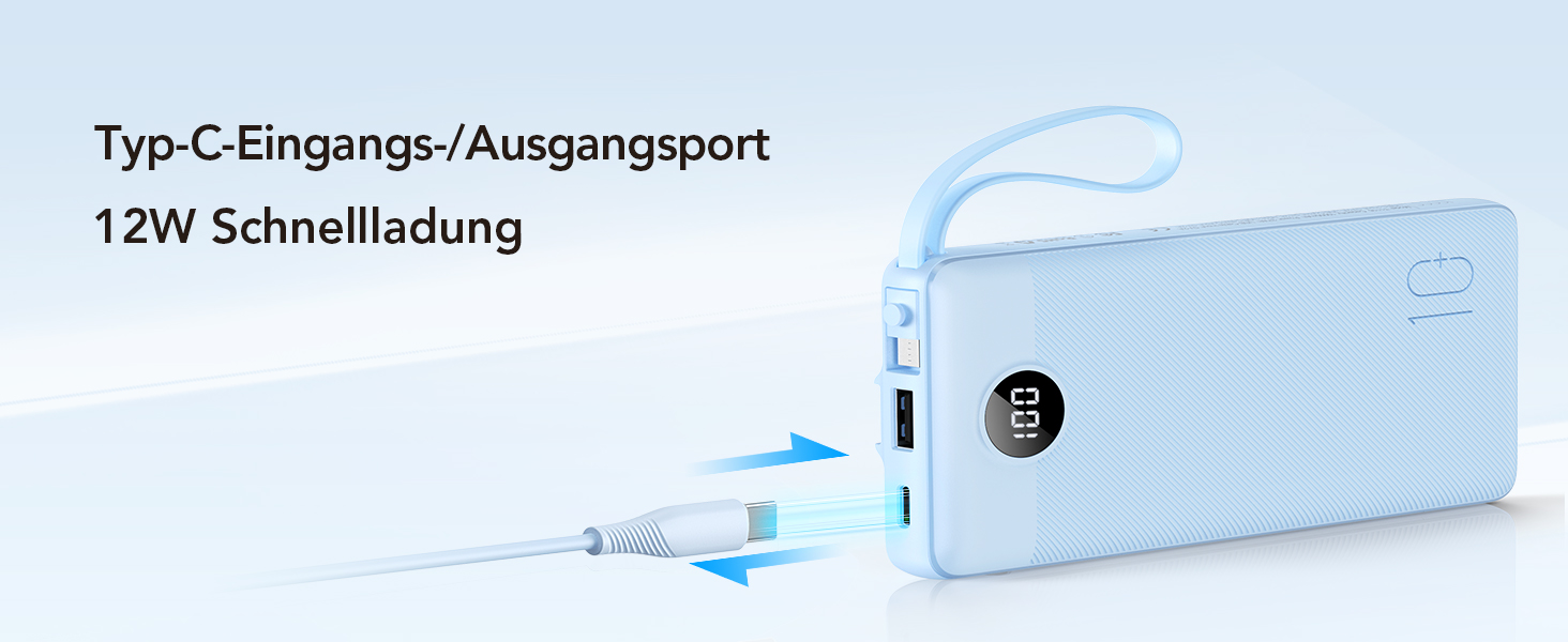 Power Bank VRURC 10000mAh з 4 кабелями: портативний акумулятор USB-C для iPhone, Huawei, Samsung та Android (синій)