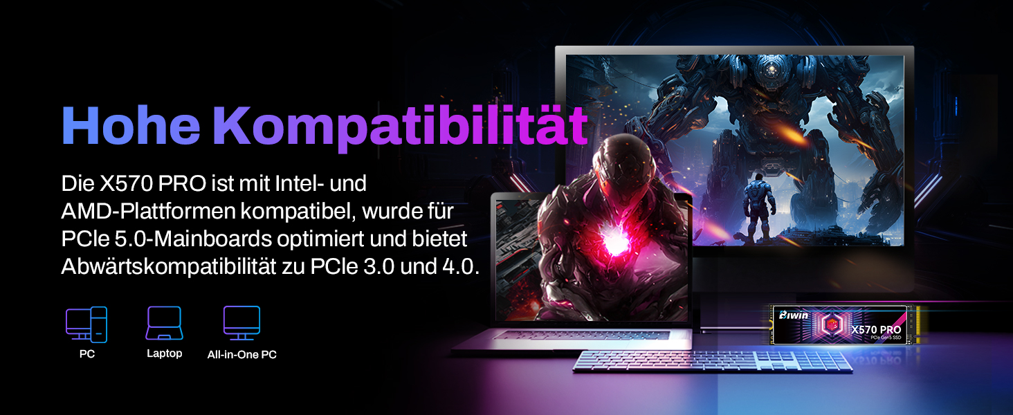 SSD BIWIN Black Opal X570 Gen5 Gaming 1TB - NVMe PCIe 5.0, M.2 2280, 14000 MB/s, 3D TLC NAND, для ноутбука та ПК