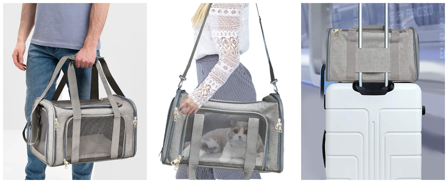 Транспортна сумка для кота та собаки, переноска для собак, складана переноска для котів, портативна, до 5 кг, переноска для середніх собак та котів (M, сіра) 43 x 28 x 28 см