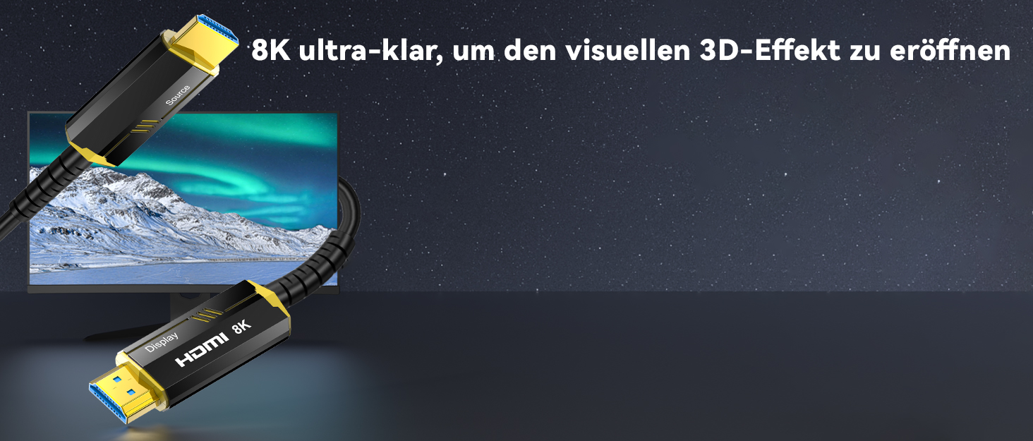 HDMI кабель 15м з оптоволокна 8K, HDMI 2.1: 48Gbps, підтримка 8K@60Hz, 4K@120/144Hz, HDR, eARC, Dolby Atmos для PS5/4, HDTV, PC, Laptop