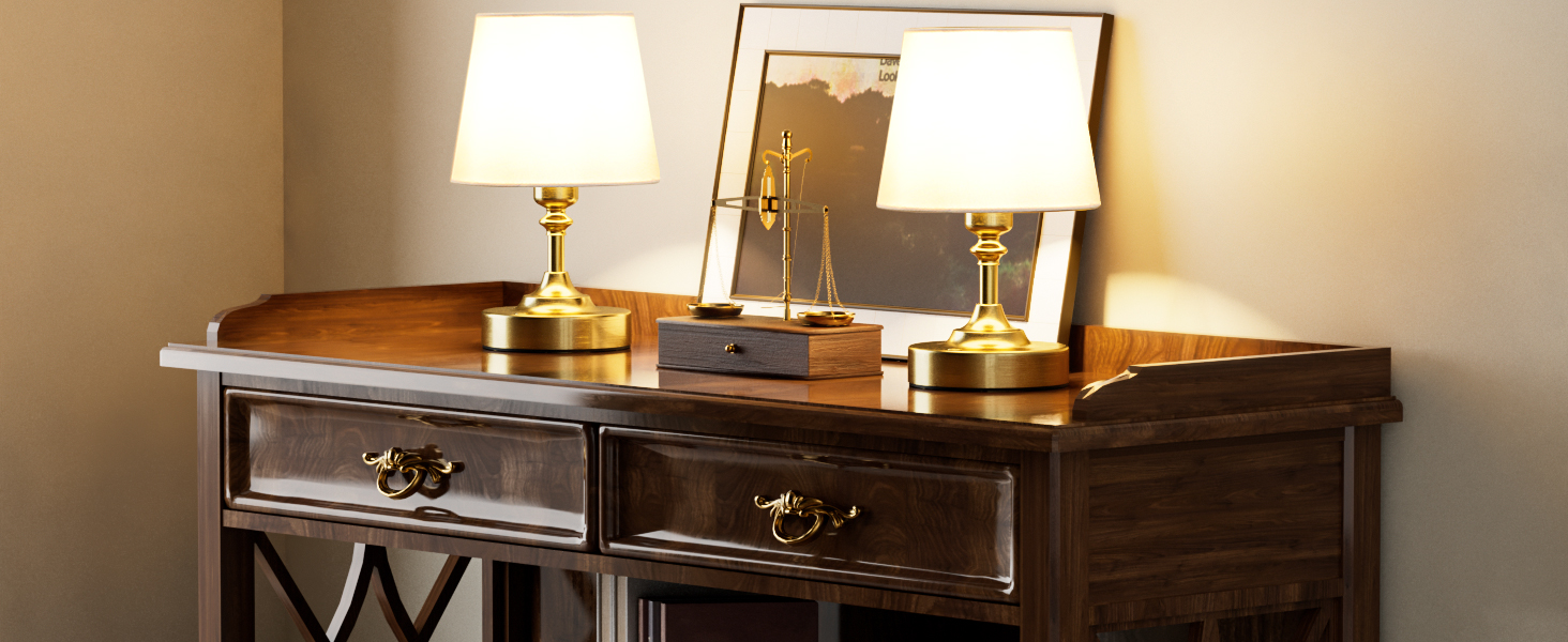 LED настільна лампа бездротова з торшером з льону, сенсорне керування, регулювання яскравості, USB-C, для спальні, вітальні, кухні, 40см, мідь