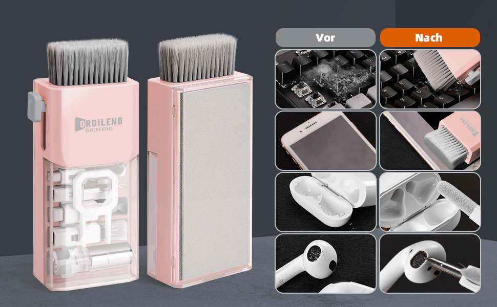 Набір для чищення клавіатури Ordilend: для ноутбука, MacBook, телефону, планшета, комп'ютера. З щіткою. Рожевий.