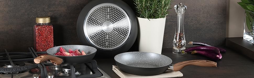 Набір сковорідок Tognana Great Stone 20/24/28 см, сірі, алюмінієві, кований алюміній
