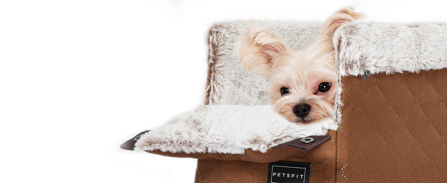 Автомобільний сидіння для собак PETSFIT - чорний/світло-коричневий, до 5 кг, з захисними гачками