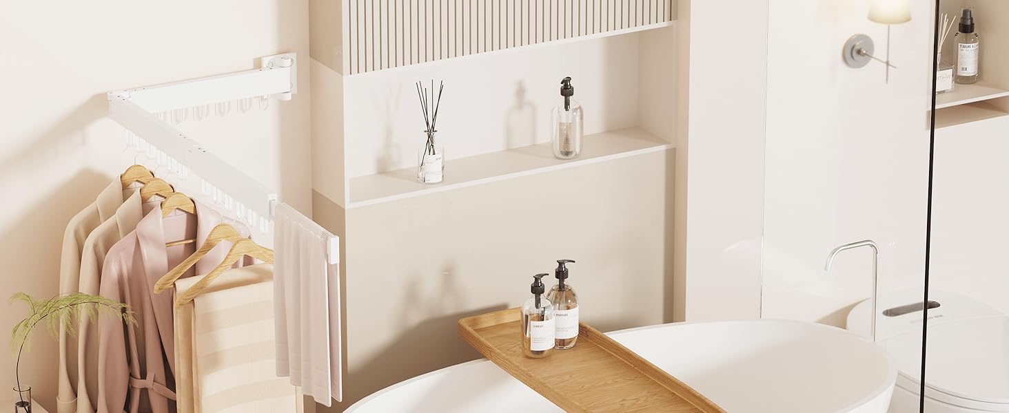 Настінна сушарка для білизни JAUREE: розкладна, трисекційна, з 18 гачками, для дому та вулиці, біла