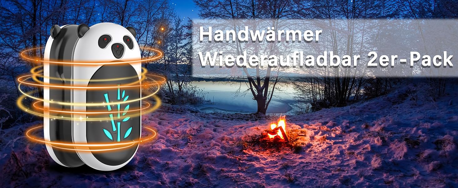 Електричний грієчка для рук, перезаряджається, 6000 mAh, USB, портативний, для жінок та чоловіків, для відпочинку на природі, кемпінгу, полювання, гольфу, Panda, чорний